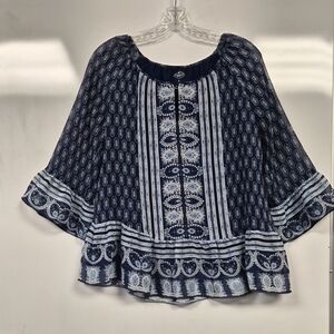 St. John's Bay Navy and White Printed Peasant Tunic